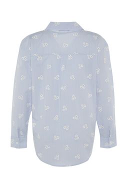 TRENDYOLMILLA Mavi Cizgili Cicek Desenli Pamuklu Oversize Genis Kal?pl Dokuma Gomlek TWOSS23GO00373  фото 8