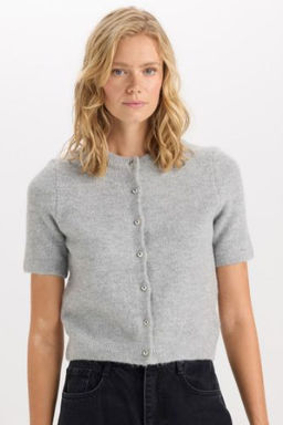 Regular Fit Bisiklet Yaka Basic Duz Dugmeli K?sa Kollu Triko H?rka