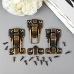 Цена за 3 шт. Замок металл для шкатулок. сундуков бронза + гвозд. 5,8х4х1 см - Арт узор фото 3