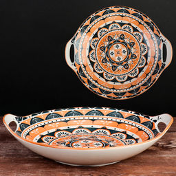 Блюдо с ручками круглое 28х25х5 см керамика / ZY023 /уп 36/ - ГалеонТрейд фото 3