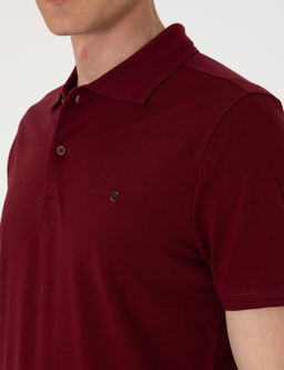 Bordo Slim Fit %100 Pamuk Polo Yaka Basic Ti__rt