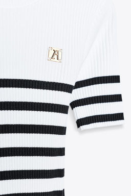 ZARA STRIPED BROOCH T-SHIRT  фото 6