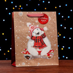 Пакет подарочный Снеговик 26 х 32 х 12 см