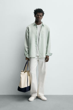 CAMISA REGULAR FIT LINO - ALGOD?N / Verde agua