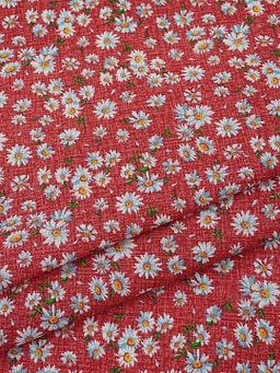 Бязь Ромашки на красном, ш.1.5м, хлопок-100%, 120гр/м.кв
