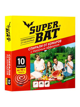 Цена за 3 шт. Спирали от комаров SuperBat, тройной эффект, 10 шт.
