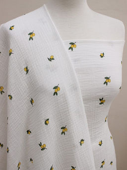 Муслин двухслойный с эф.жатости Абрикосики цв.белый, ш.1.39м, хлопок-100%, 120гр/м.кв - Купава фото 4