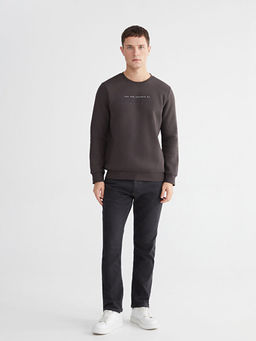 Bisiklet Yaka Bask?l? Erkek Kal?n Sweatshirt