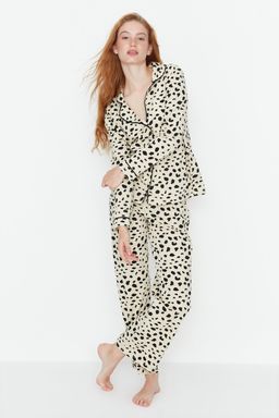 Trendyolmilla Bej %100 Pamuklu Leopar Desenli Gomlek-Pantolon Orme Pijama Tak?m? THMAW21PT0489 фото 9