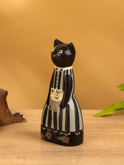 Сувенир «Чёрная кошка в зелёном платье», 6×4×13 см, дерево