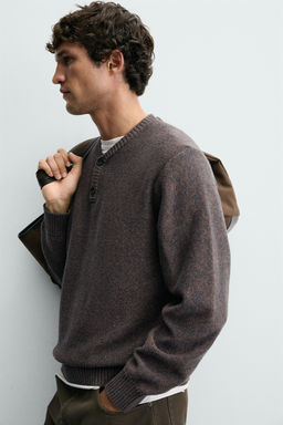 BUTTON-UP V-NECK SWEATER
