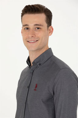 U. S. Polo Assn / Мужская базовая рубашка антрацитового цвета с длинным рукавом - U.s. polo assn фото 2