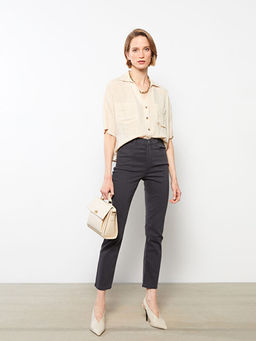 Slim Fit D?z Cep Detayl? Kad?n Jean Pantolon