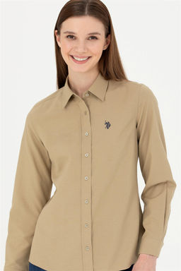 Женская базовая рубашка цвета хаки с длинным рукавом - U.s. polo assn фото 3