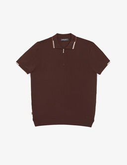 Kahverengi Slim Fit Polo Yaka Fermuarl_ Triko Ti__rt