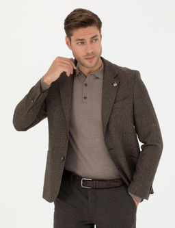 Kahverengi Y_n Kar___ml_ Slim Fit Ceket