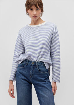 Uzun Kollu Mavi Cizgili Tisort