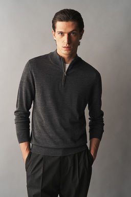 Jersey en lana merino con cremallera Slim Fit