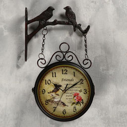 Часы настенные интерьерные «Птички», двусторонние, на подвесе, бесшумные, плавный ход, 24×40 см, циферблат d=17 см