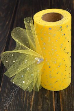 Фатин с пайетками "Горох" 15 см*25 ярд (SF-2939) светло-оранжевый №45