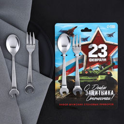 Столовые приборы 23 Февраля, ложка и вилка