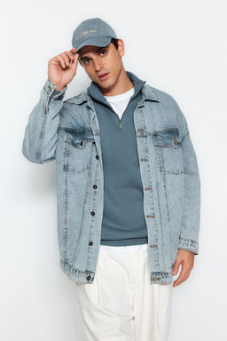 Mavi Regular/Normal Kesim Dik Yaka Fermuarl? Pamuklu Basic Ici Polarl? Sweatshirt TMNAW24SW00041