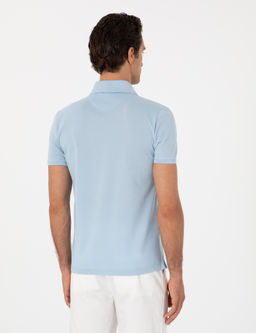 Buz Mavisi Slim Fit Polo Yaka Pamuklu Basic T-shirt