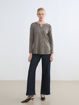 Bisiklet Yaka Puantiyeli Bluz