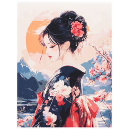 Холст с красками 30x40 по номерам "Девушка в кимоно" в коробке (30цв.)