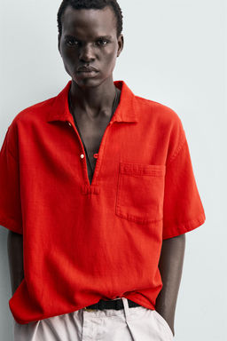 CAMISA POLO ALGOD?N - LINO / Rojo - Zara фото 6