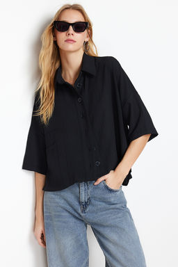 TRENDYOLMILLA Beyaz Oversize Genis Kal?p Fakir Kol Dokuma Gomlek TWOSS20GO0381 фото 17