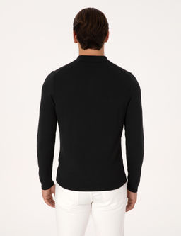 Siyah Regular Fit Y_n Kar___ml_ Fermuarl_ Polo Yaka Basic Triko Kazak - Cacharel фото 5