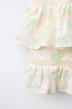 TOP DOBLE VOLANTE FLORES / Verde / Crudo - Zara фото 5