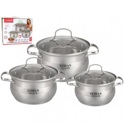 Набор посуды нерж ZEIDAN 6 пр (2,1л, 3л, 4л) с крыш, арт. Z-50610