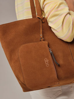 Замшевая сумка шоппер Texas DBR 31390 коричневый лист  фото 10