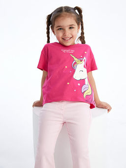 Bisiklet Yaka Bask?l? K?sa Kollu K?z Bebek Ti??rt