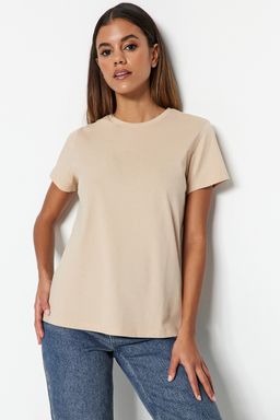 Kahverengi-Bej-Haki Cizgili 3lu Paket Basic Bisiklet Yaka Orme T-Shirt TWOSS20TS0146