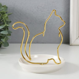 Подставка для мелочей «Кошка», керамика, металл, белая с золотом, 10.5×10×12.5 см