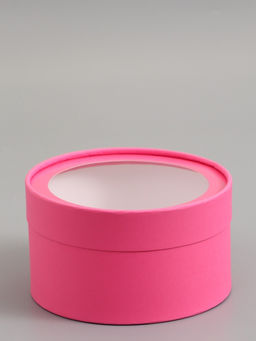 Подарочная коробка круглая, сливовая, завальцованная с окном, 18×10 см