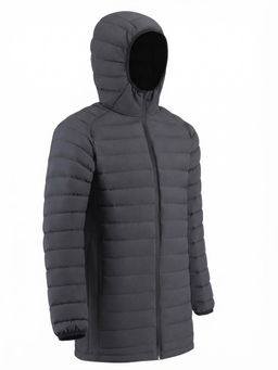 Куртка мужская удлинённая стёганая с капюшоном и графеновой подкладкой утеплитель тинсулейт