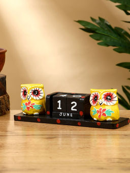 Календарь настольный Совушки, 1966 см, дерево, чёрно-жёлтый