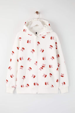 Ekru Kiraz Bask?l? Oversize/Genis Kal?p Orme Sweatshirt TWOAW26SW00214 - Trendyolmilla фото 5