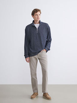 Dik Yaka Bask?l? Erkek Sweatshirt