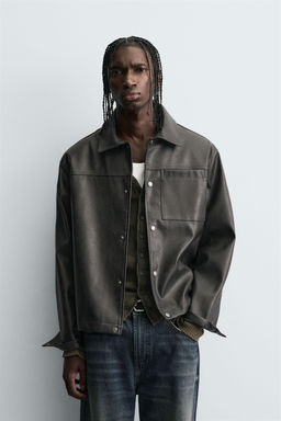 WASHED FAUX LEATHER OVERSHIRT - Zara фото 2