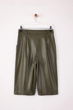 Koyu Haki Suni Deri Uzun Sort & Bermuda TWOSS26SR00007