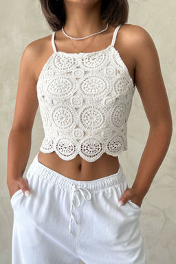 Bej Krose Detayl? Crop Dokuma Bluz TWOSS25BZ00579 - Trendyolmilla фото 2