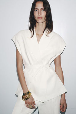 ZW COLLECTION LINEN BLEND DOUBLE-BREASTED WAISTCOAT