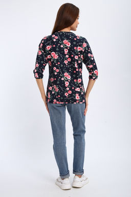 Кофта женская из футера 2-н Анфиса цветы на синем