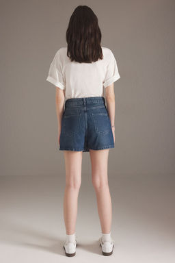TRENDYOLMILLA Koyu Mavi More Sustainable Normal Bel Mini Denim Sort Etek TWOSS25SR00081  фото 5