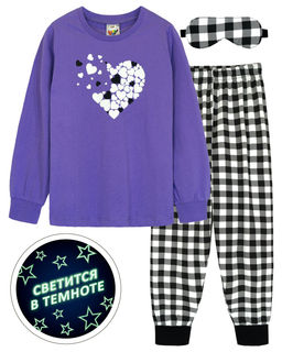 Пижама для девочки 91232 пыльная роза/черная клетка 870 Lets go - Let's go фото 9